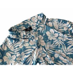 NEW GreenSide LARGE Performance Golf Polo BLUE FLORAL Shirt Mens‎ Lightweight